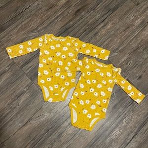 Yellow Twin Girls Bodysuits